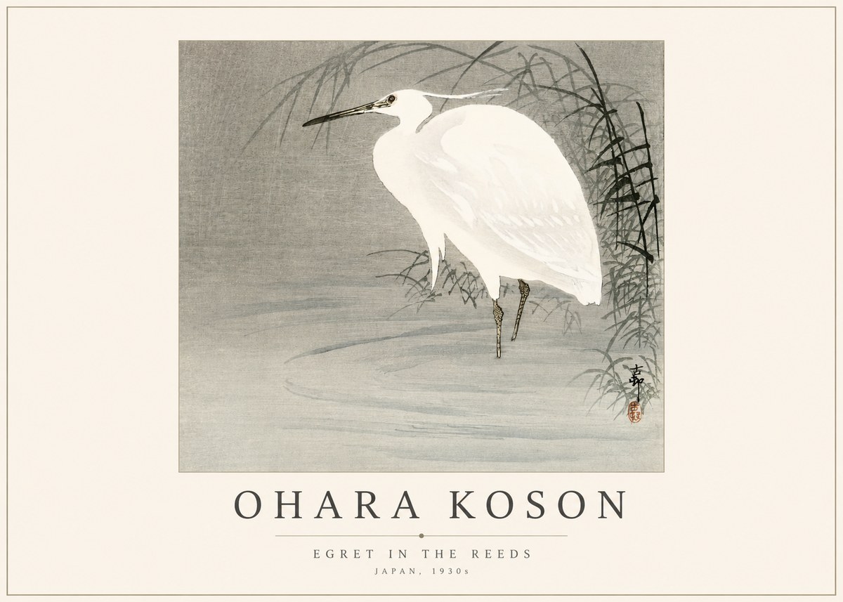 Ohara Koson Egret in the Reeds No1 - Poszter