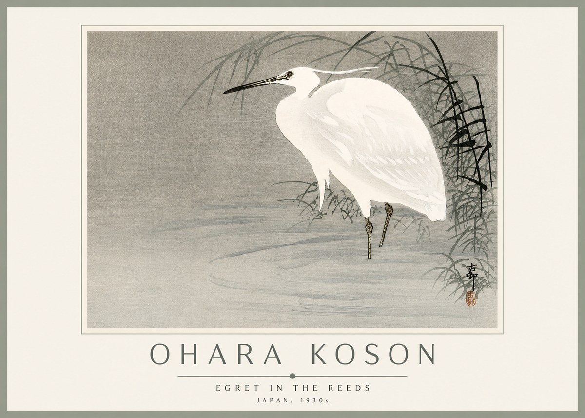 Ohara Koson Egret in the Reeds No3 - Poszter