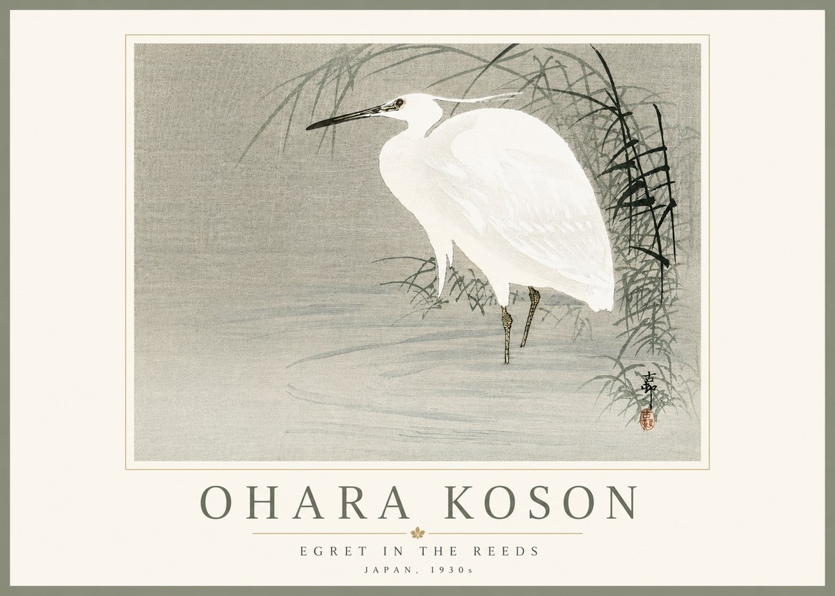 Ohara Koson Egret in the Reeds No5 - Poszter