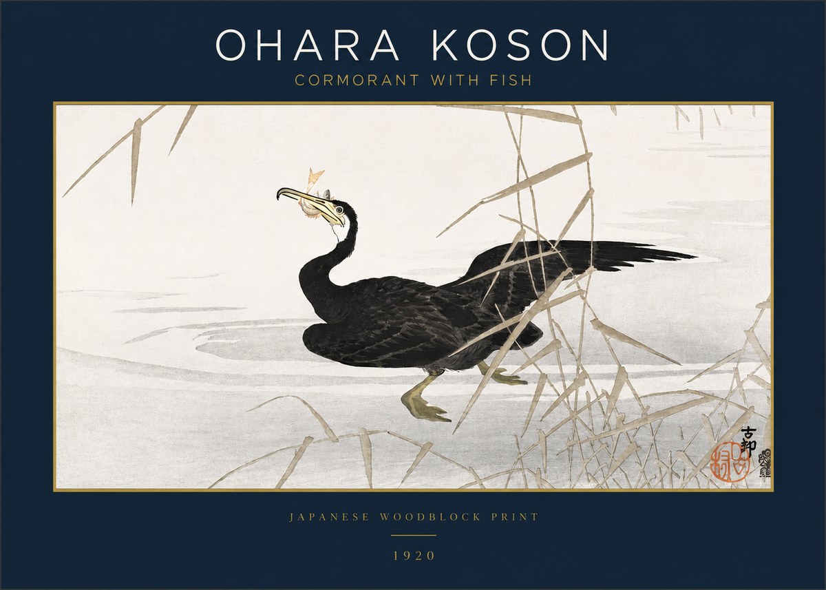 Ohara Koson Cormorant with Fish No2 - Poszter
