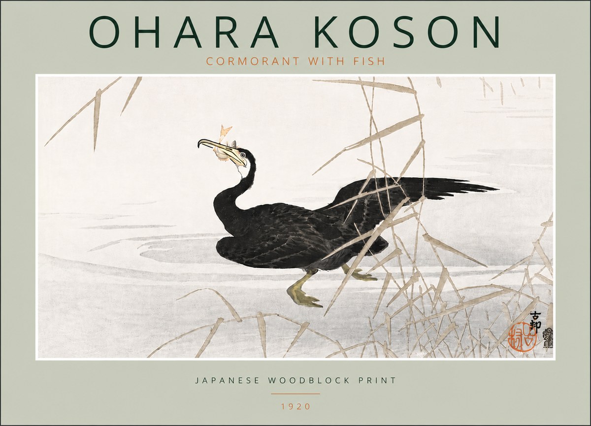 Ohara Koson Cormorant with Fish No5 - Poszter