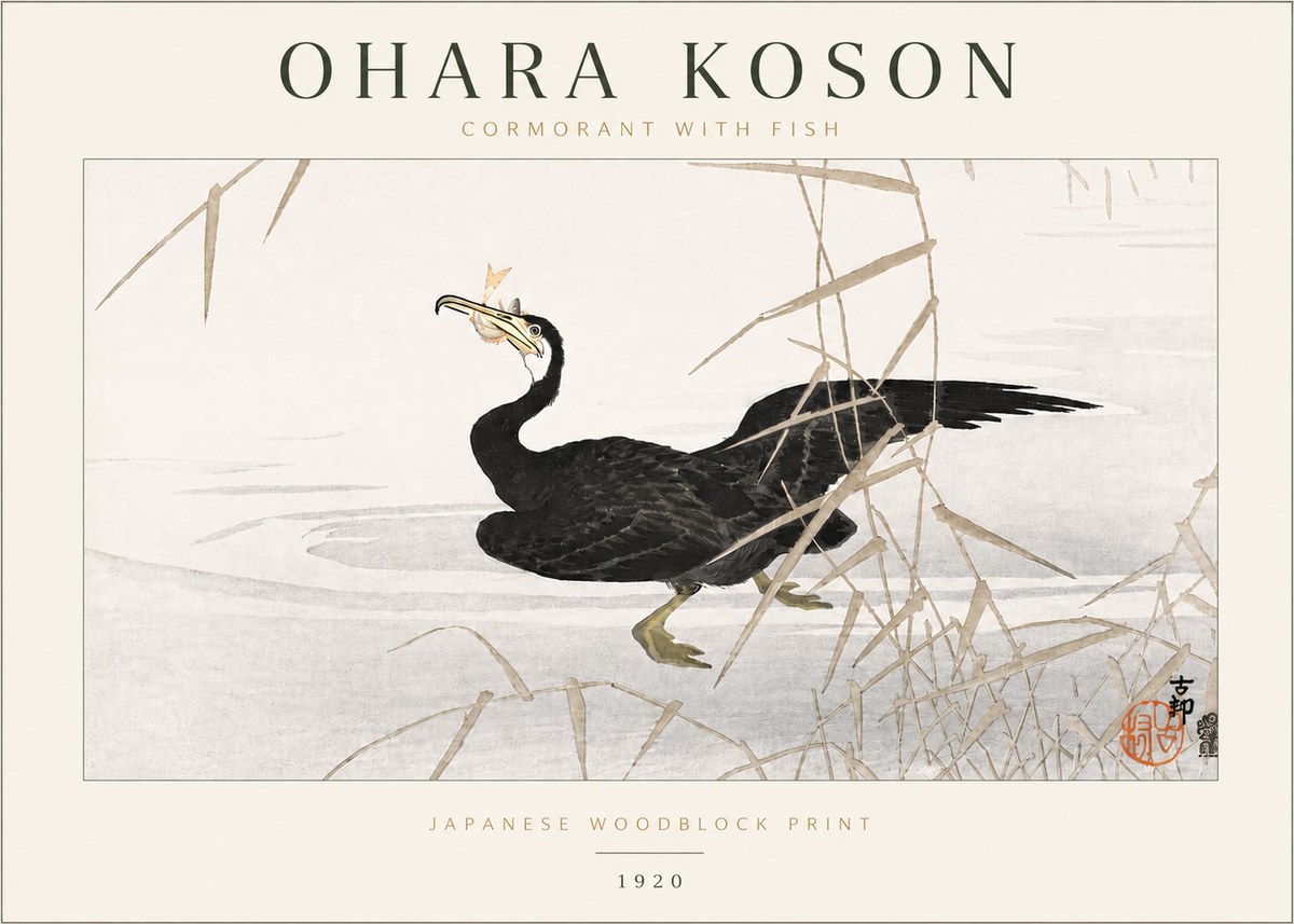 Ohara Koson Cormorant with Fish No6 - Poszter