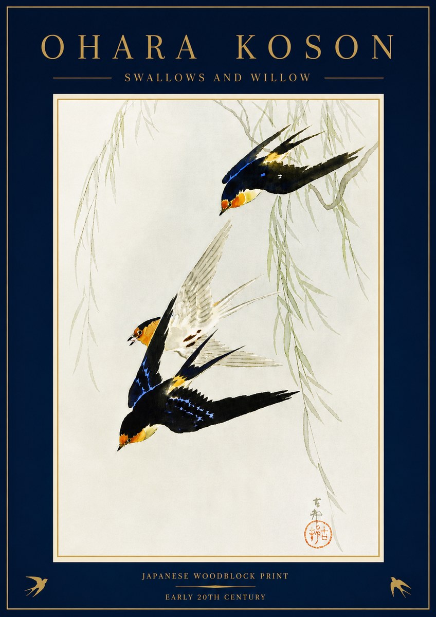 Ohara Koson Swallows and Willow I No5 - Poszter