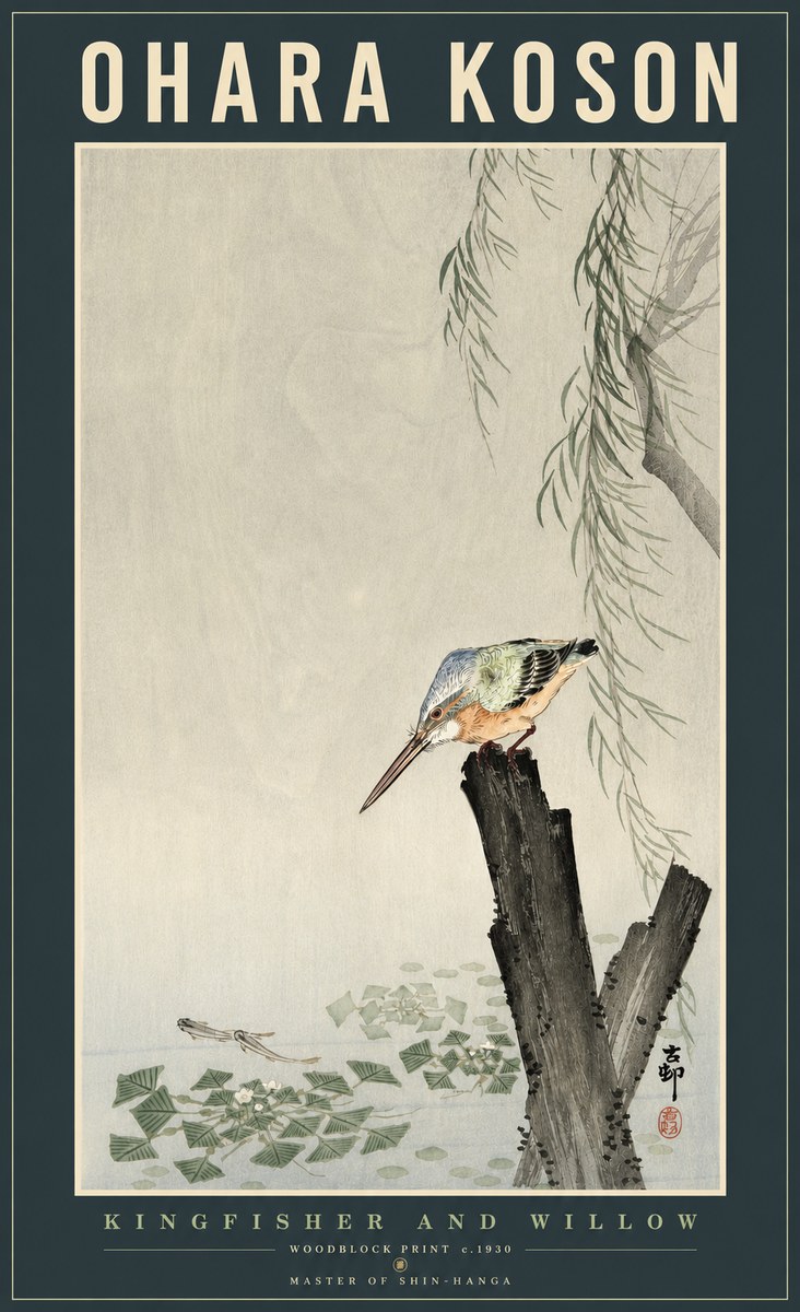 Ohara Koson Kingfisher and Willow No2 - Poszter