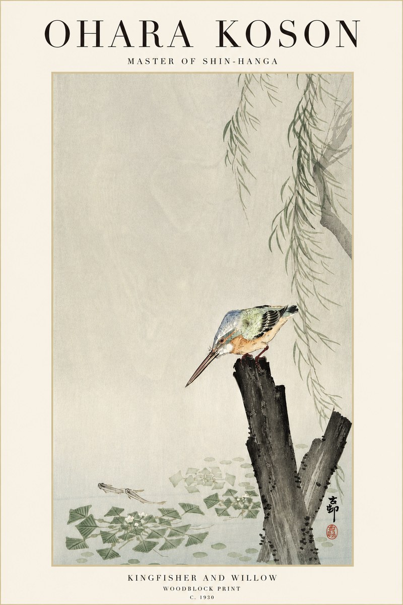 Ohara Koson Kingfisher and Willow No3 - Poszter