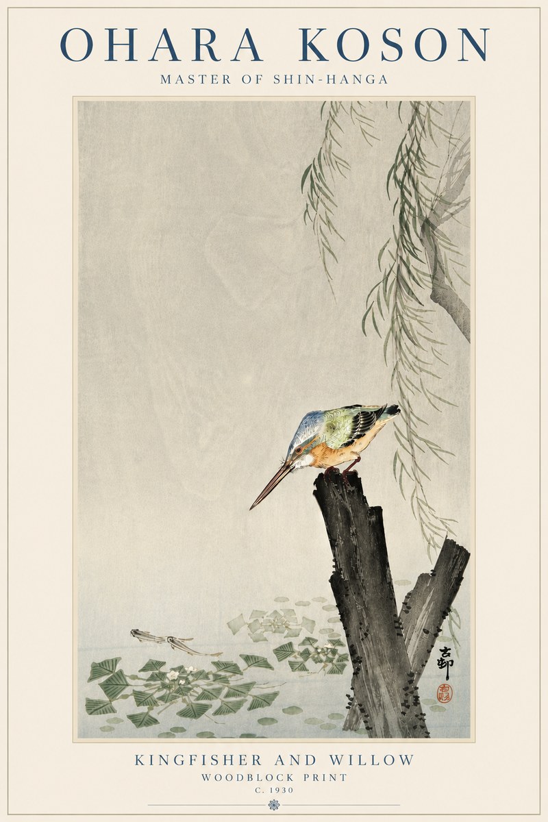 Ohara Koson Kingfisher and Willow No5 - Poszter