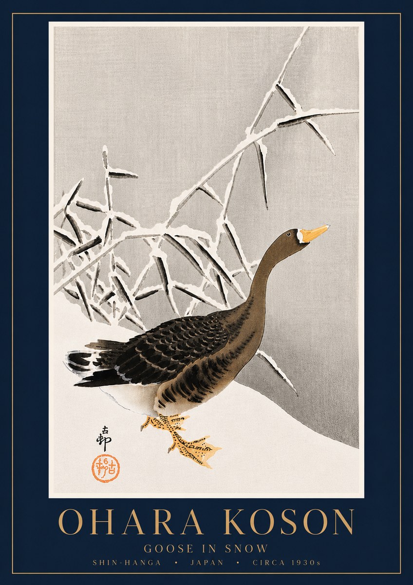 Ohara Koson Goose in Snow No6 - Poszter