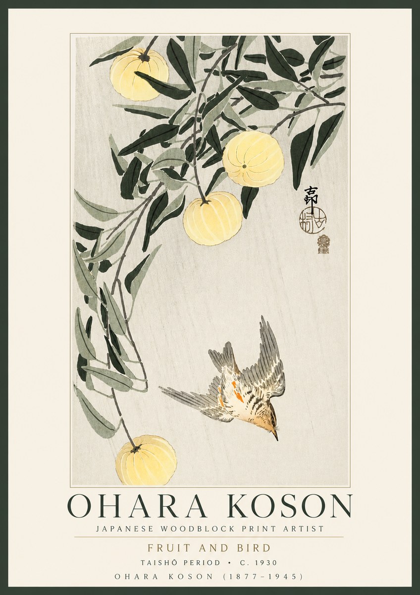 Ohara Koson Fruit and Bird No3 - Poszter