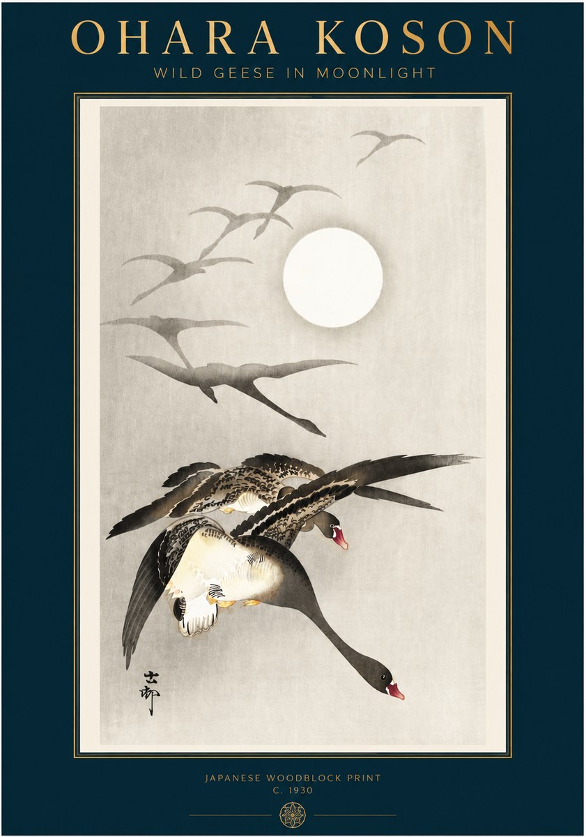 Ohara Koson Wild Geese in Moonlight I No3 - Poszter