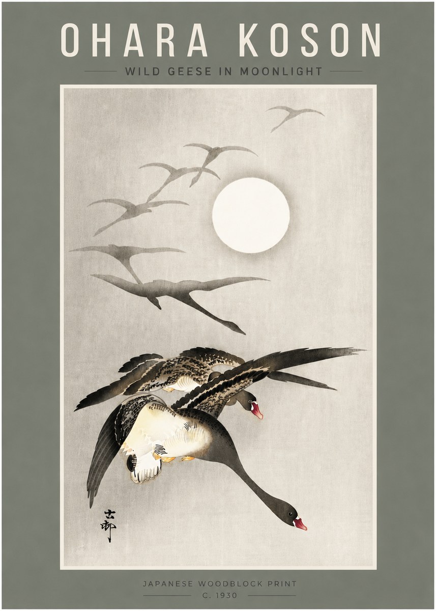 Ohara Koson Wild Geese in Moonlight I No4 - Poszter