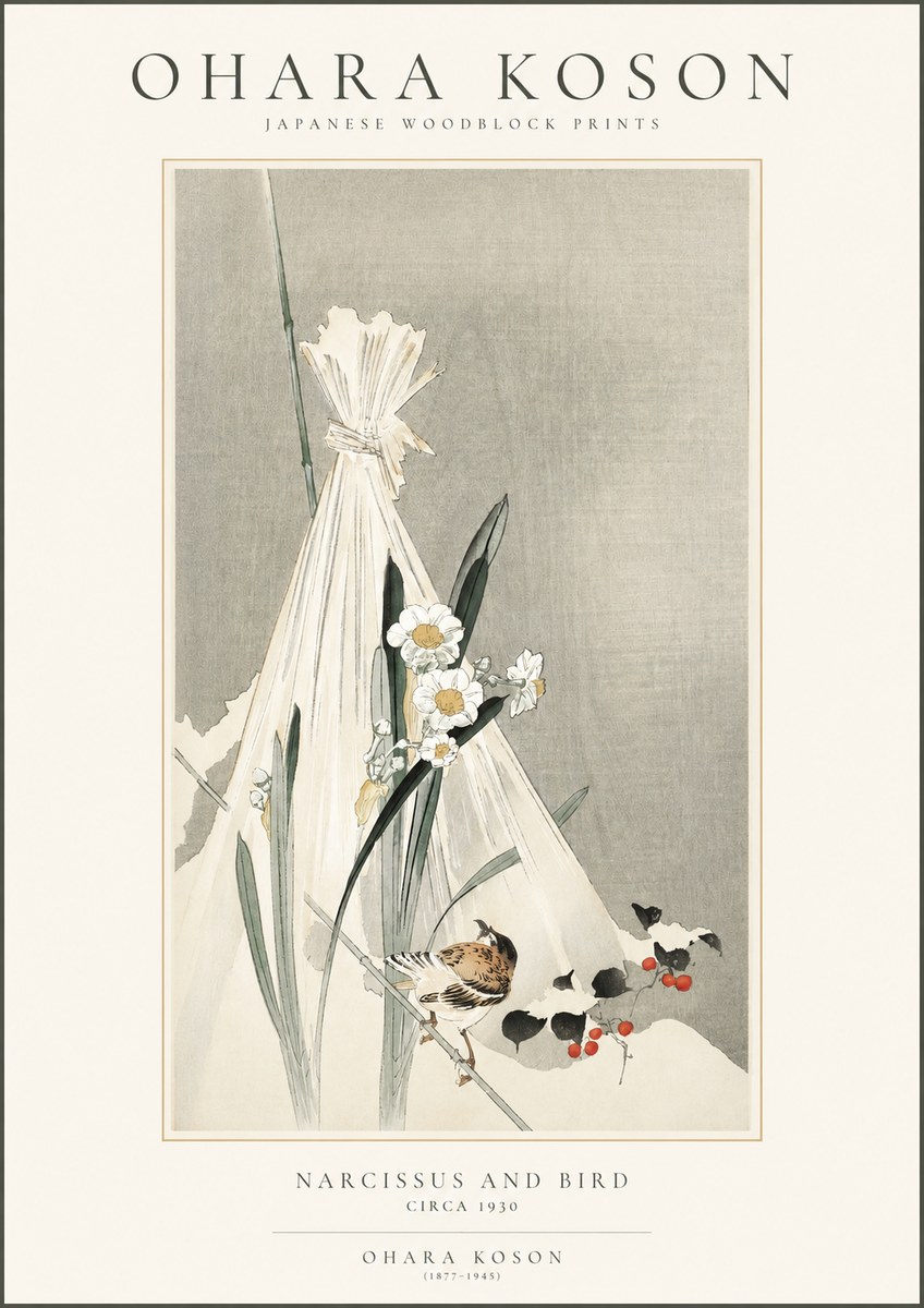 Ohara Koson Narcissus and Bird No1 - Poszter