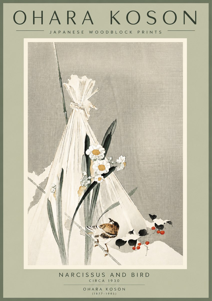 Ohara Koson Narcissus and Bird No5 - Poszter