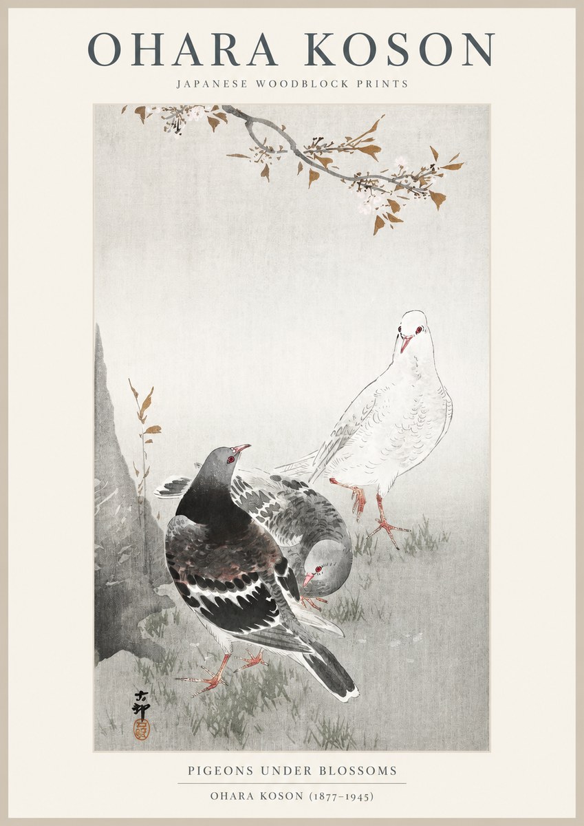 Ohara Koson Pigeons Under Blossoms No1 - Poszter