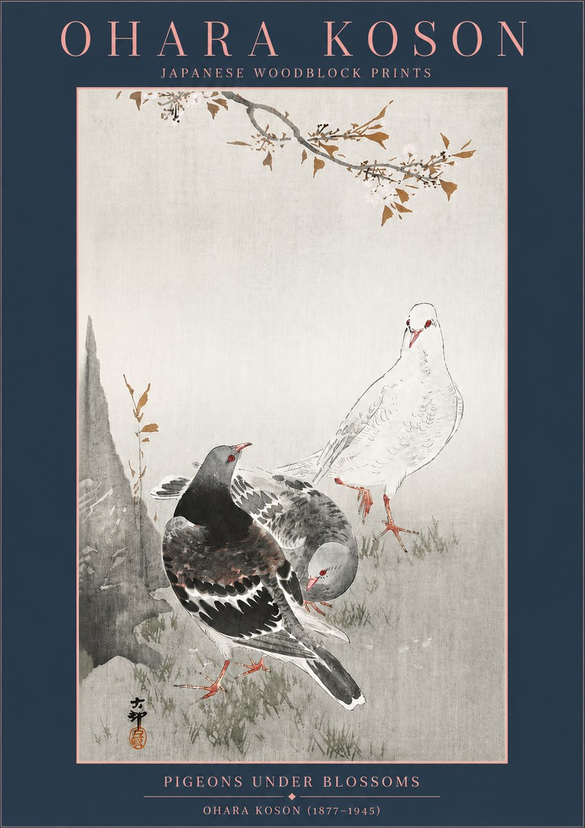 Ohara Koson Pigeons Under Blossoms No4 - Poszter