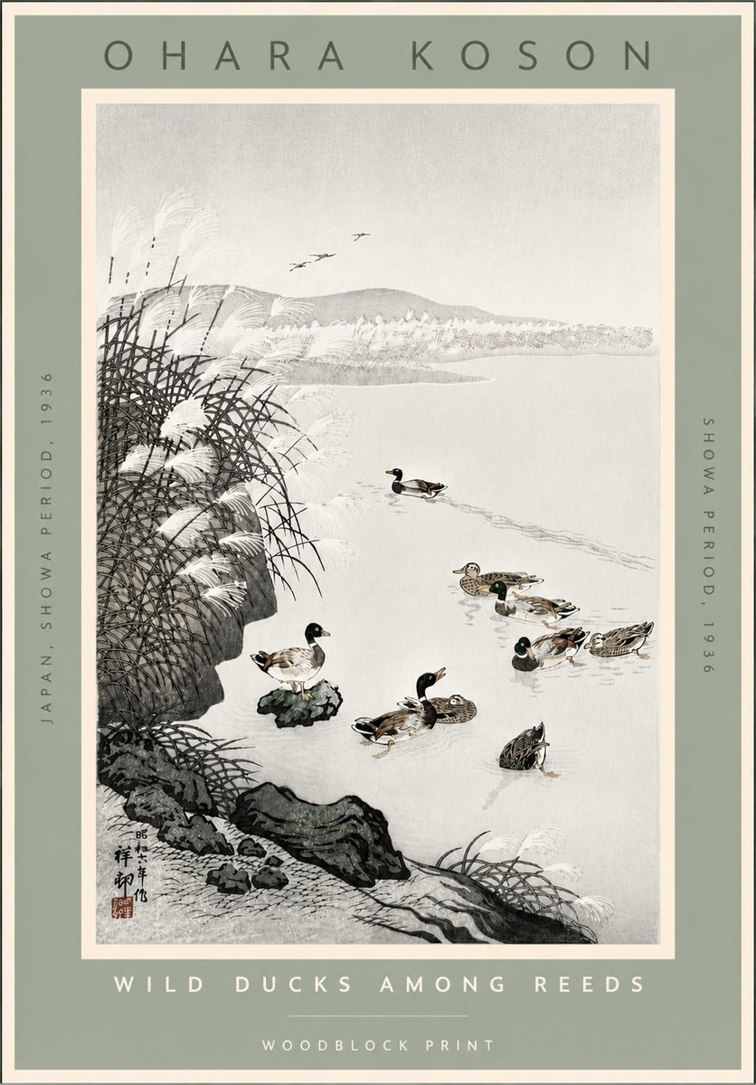 Ohara Koson Wild Ducks Among Reeds No4 - Poszter