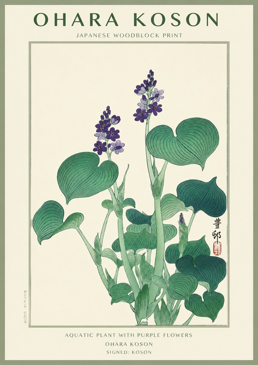 Ohara Koson Aquatic Plant with Purple Flowers No1 - Poszter