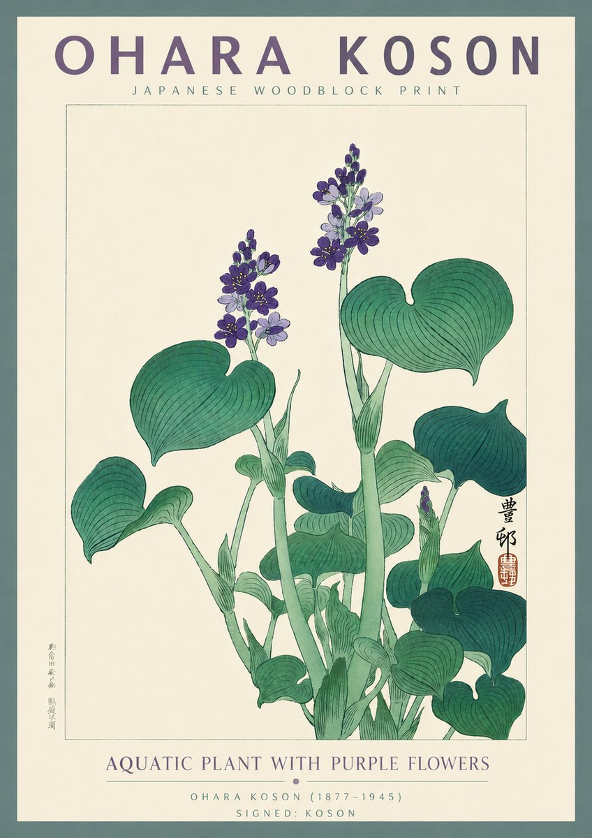 Ohara Koson Aquatic Plant with Purple Flowers No4 - Poszter
