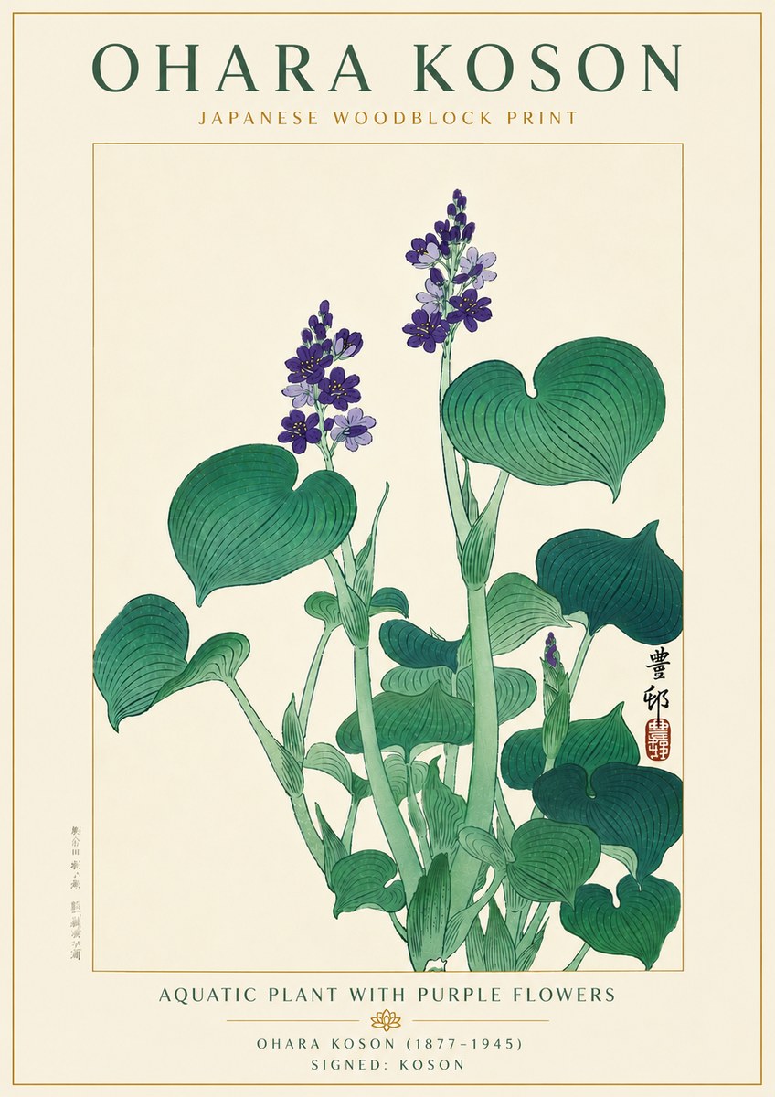 Ohara Koson Aquatic Plant with Purple Flowers No6 - Poszter