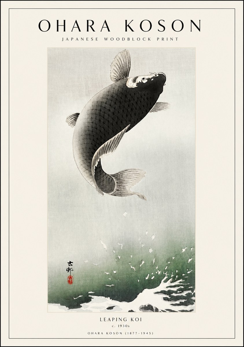 Ohara Koson Leaping Koi II No1 - Poszter