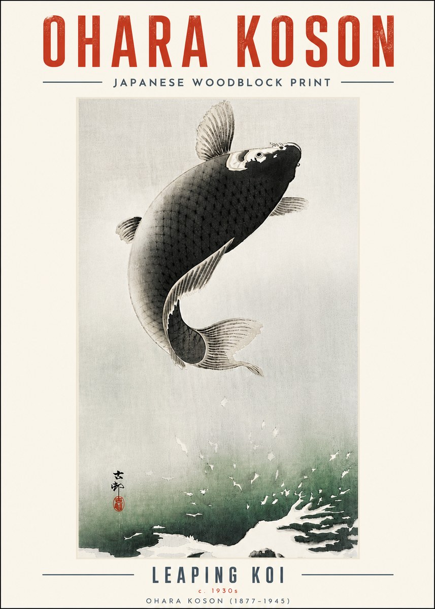 Ohara Koson Leaping Koi II No5 - Poszter