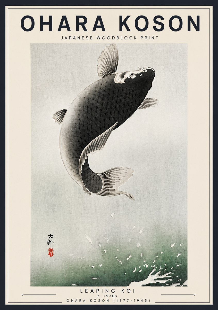 Ohara Koson Leaping Koi II No6 - Poszter