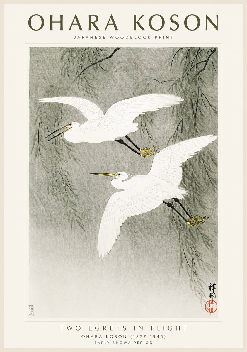 Ohara Koson Two Egrets in Flight No1 - Poszter