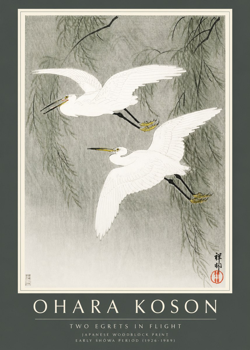Ohara Koson Two Egrets in Flight No2 - Poszter