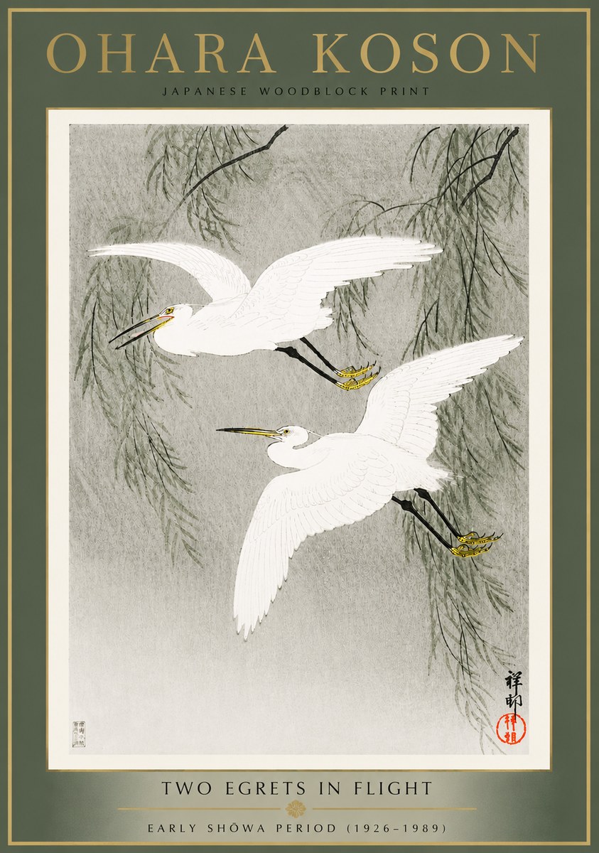 Ohara Koson Two Egrets in Flight No4 - Poszter