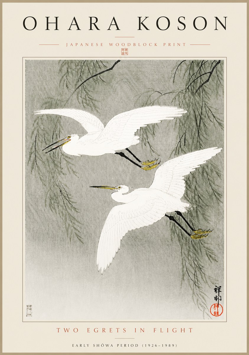 Ohara Koson Two Egrets in Flight No5 - Poszter