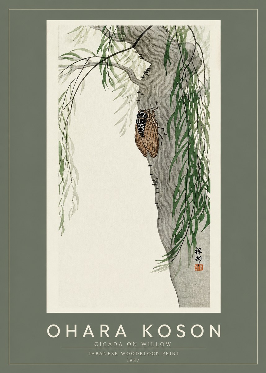 Ohara Koson Cicada on Willow No2 - Poszter