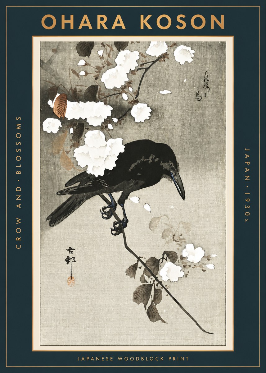 Ohara Koson Crow and Blossoms II No2 - Poszter