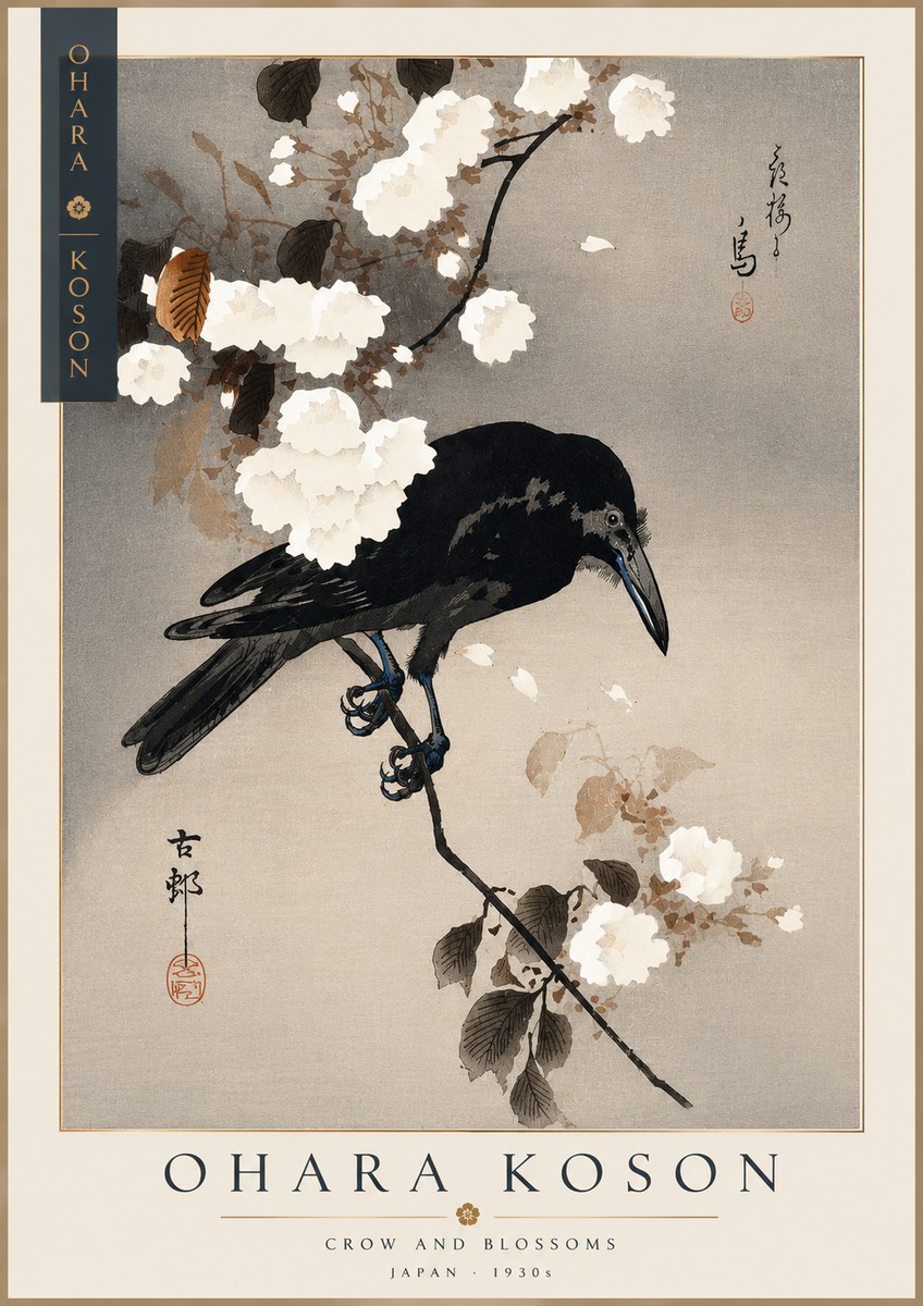 Ohara Koson Crow and Blossoms II No3 - Poszter