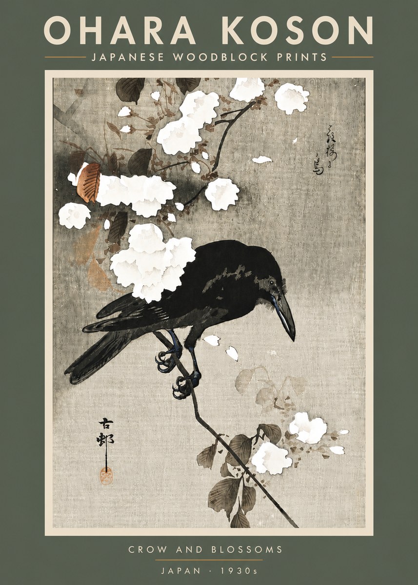 Ohara Koson Crow and Blossoms II No5 - Poszter
