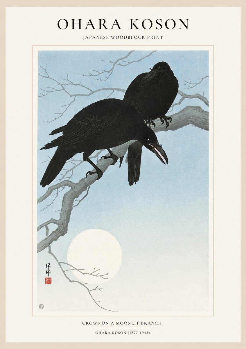 Ohara Koson Crows on a Moonlit Branch No1 - Poszter