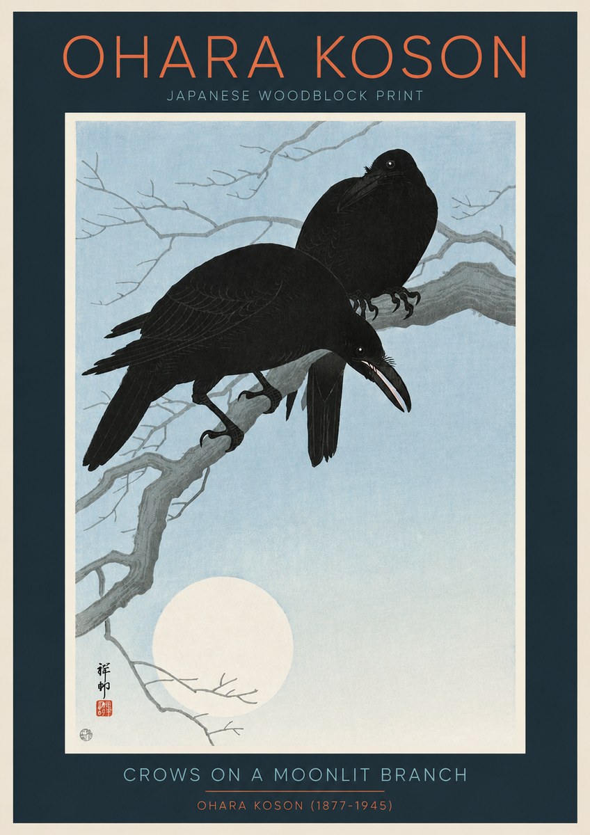Ohara Koson Crows on a Moonlit Branch No2 - Poszter