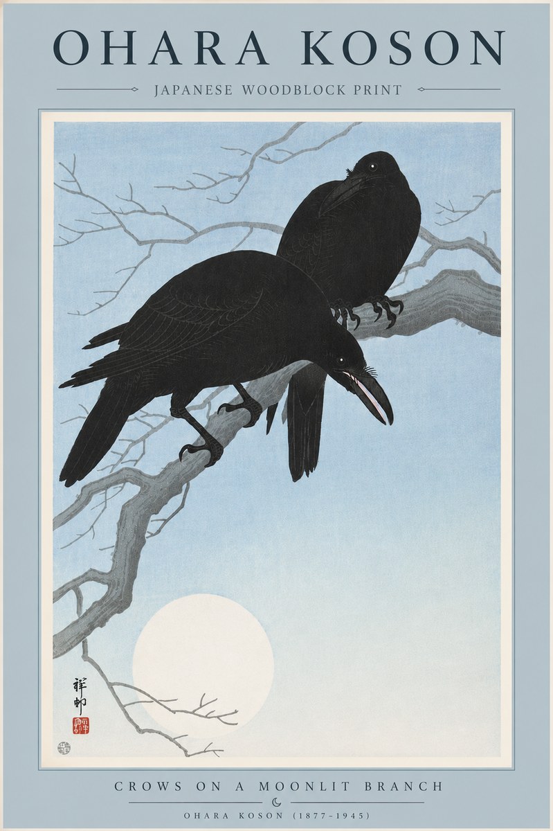 Ohara Koson Crows on a Moonlit Branch No4 - Poszter
