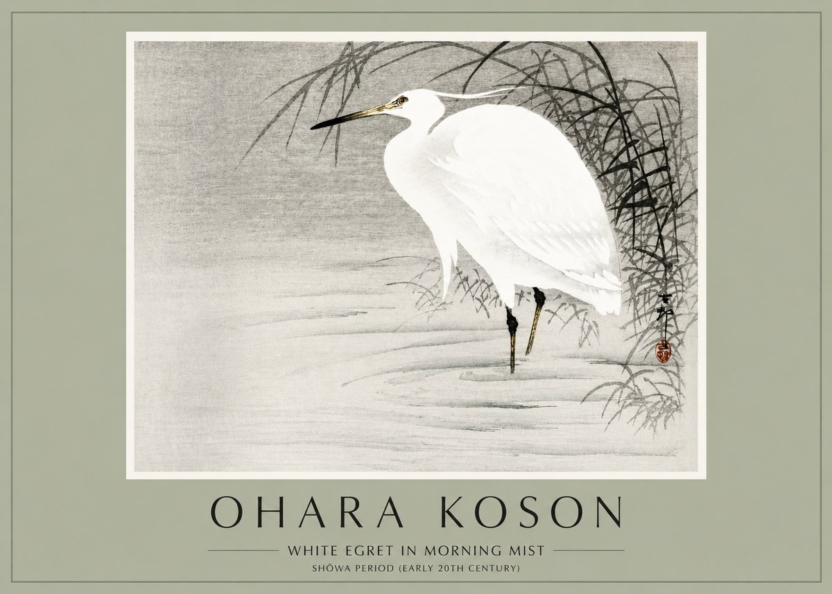 Ohara Koson White Egret in Morning Mist No2 - Poszter