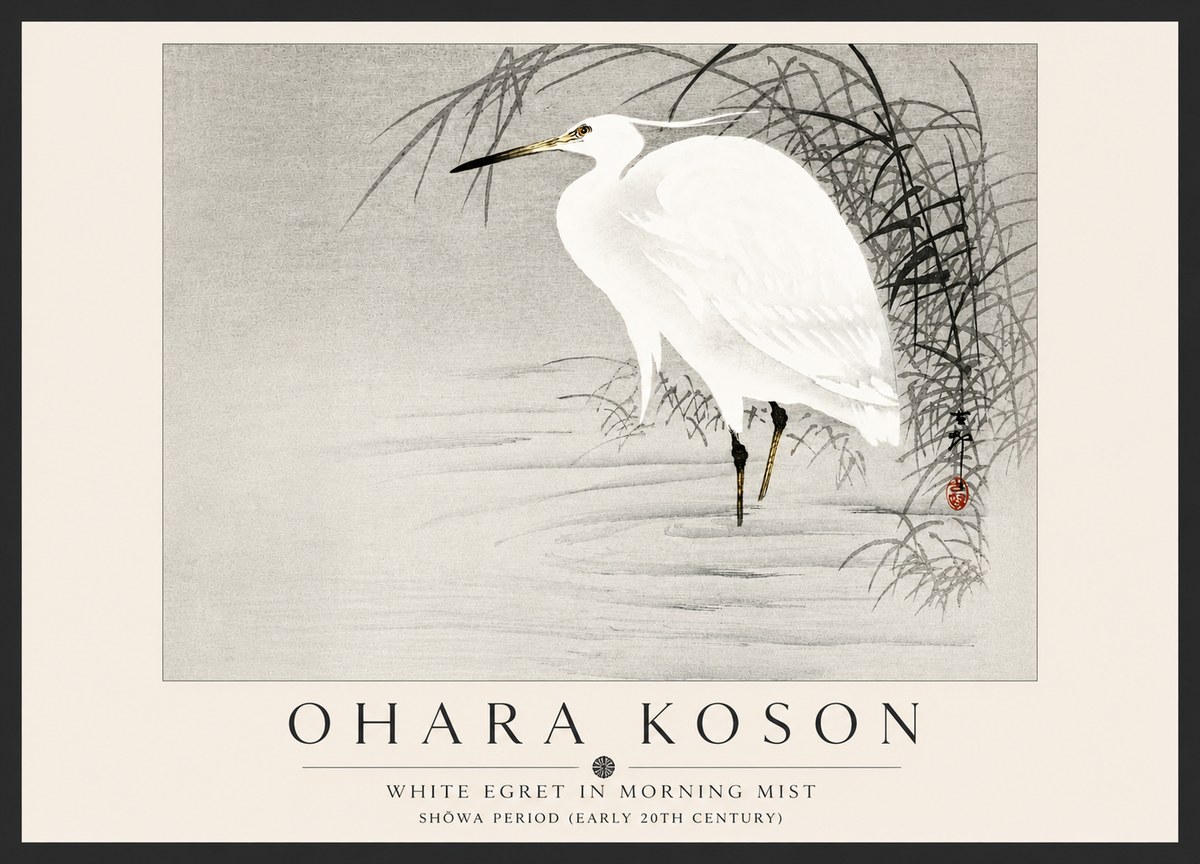 Ohara Koson White Egret in Morning Mist No5 - Poszter