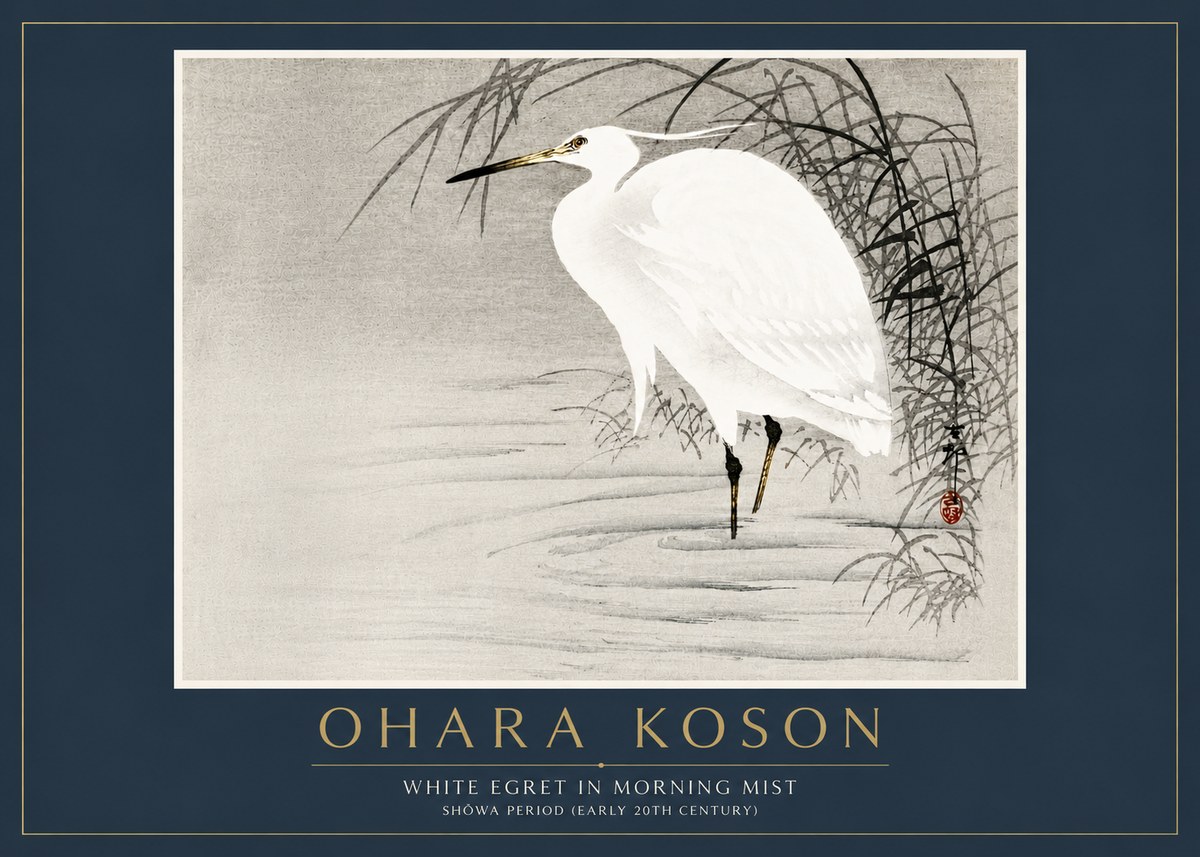 Ohara Koson White Egret in Morning Mist No6 - Poszter
