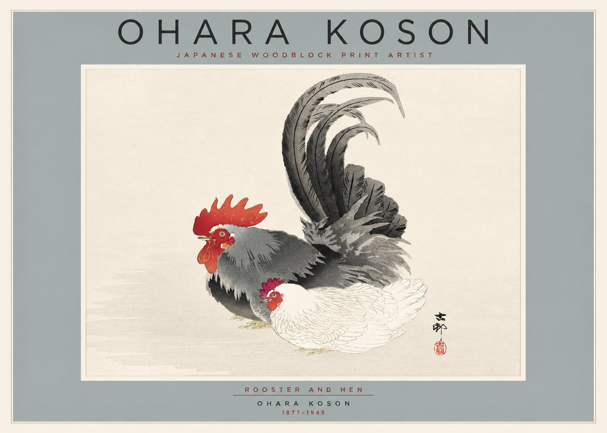 Ohara Koson Rooster and Hen I No2 - Poszter