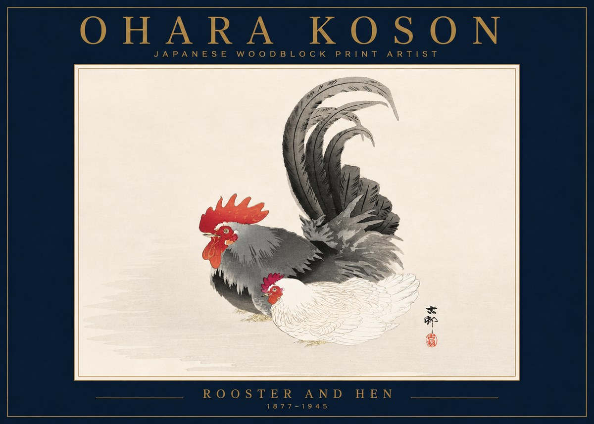 Ohara Koson Rooster and Hen I No4 - Poszter