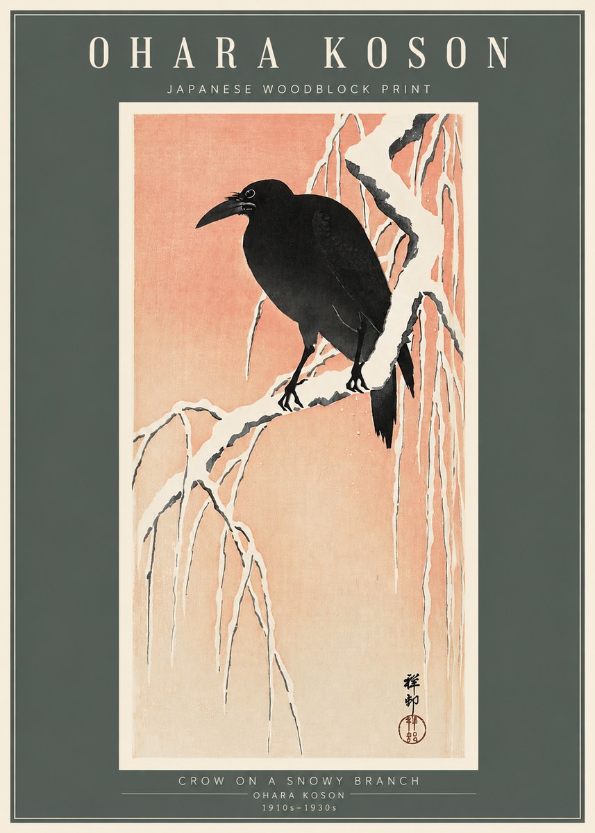 Ohara Koson Crow on a Snowy Branch I No2 - Poszter