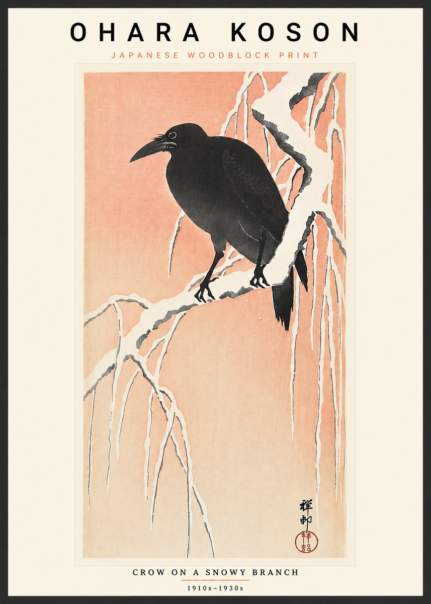 Ohara Koson Crow on a Snowy Branch I No4 - Poszter