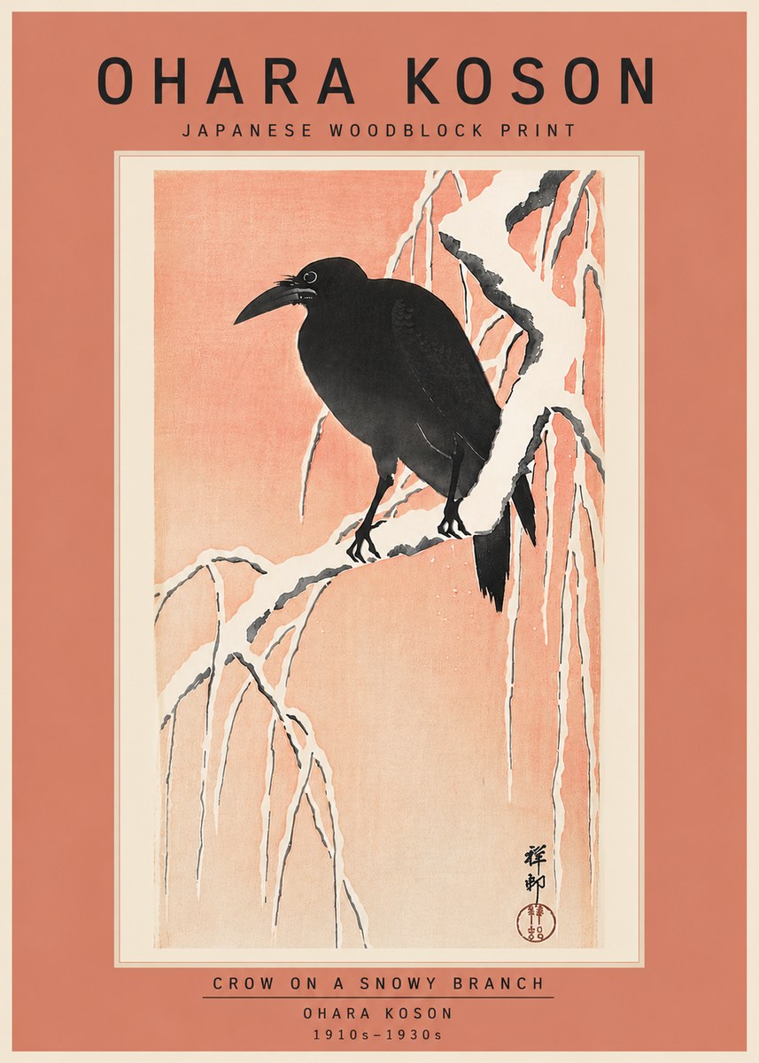 Ohara Koson Crow on a Snowy Branch I No6 - Poszter