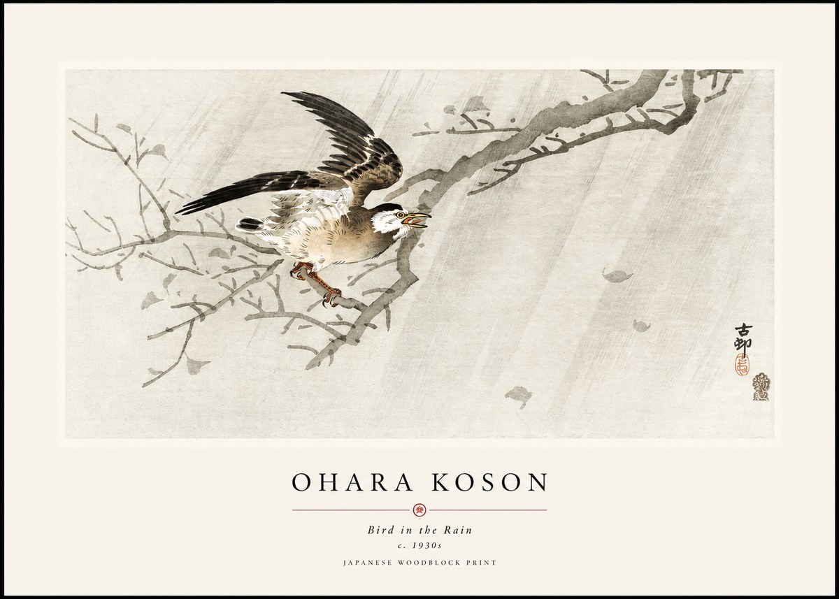 Ohara Koson Bird in the Rain No1 - Poszter