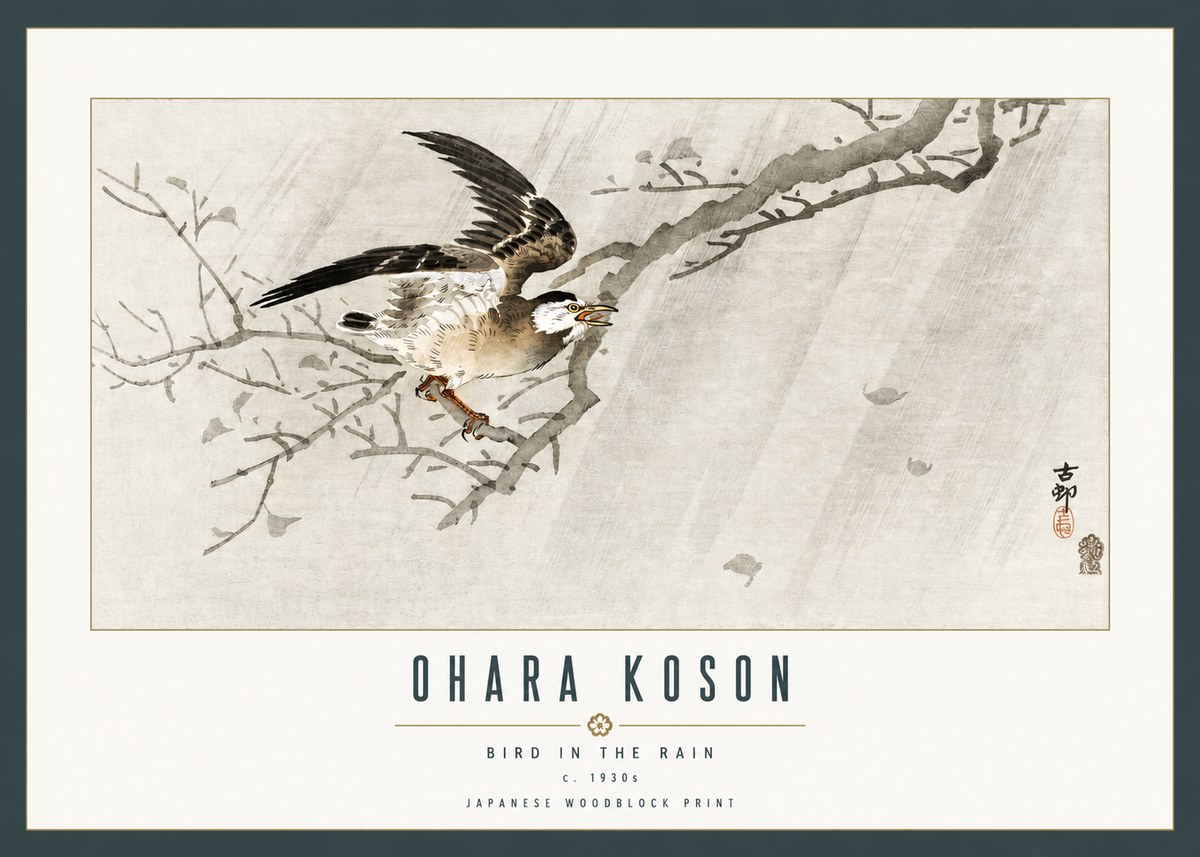 Ohara Koson Bird in the Rain No2 - Poszter