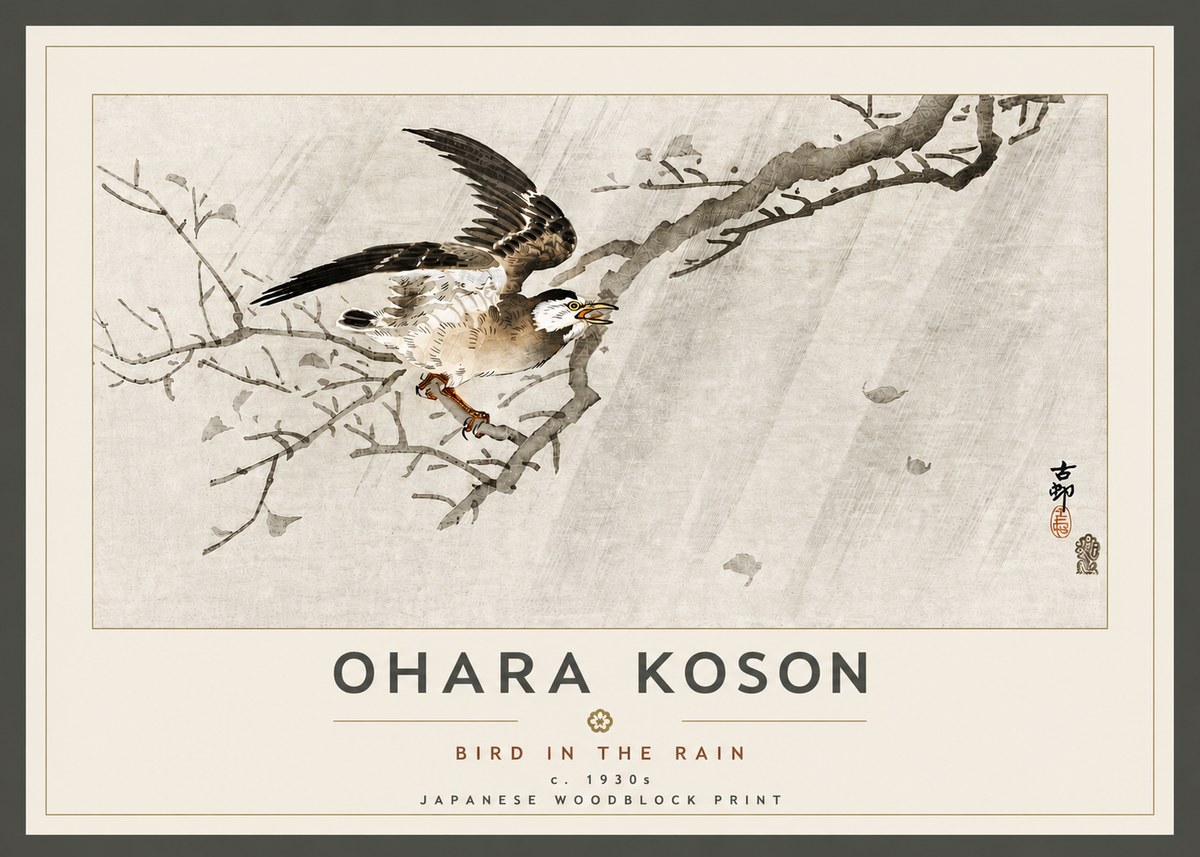 Ohara Koson Bird in the Rain No5 - Poszter
