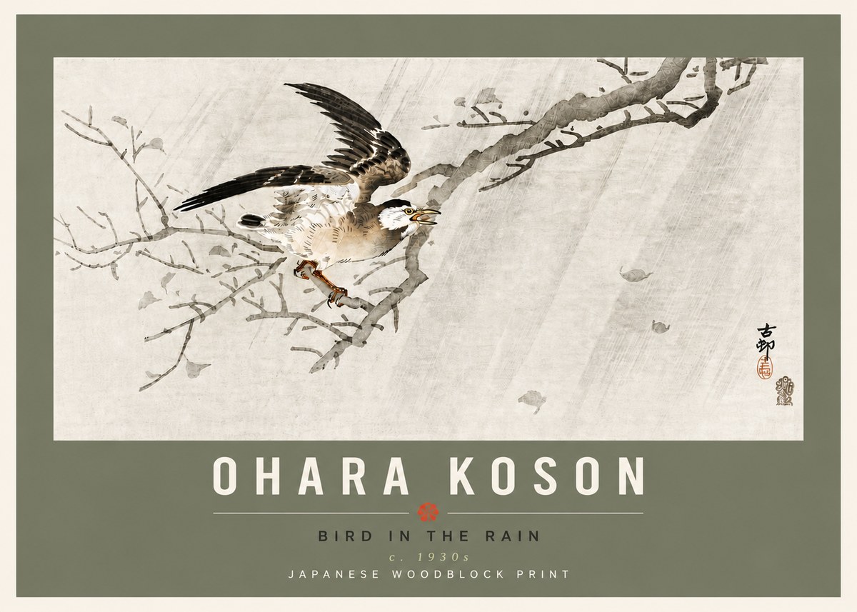 Ohara Koson Bird in the Rain No6 - Poszter