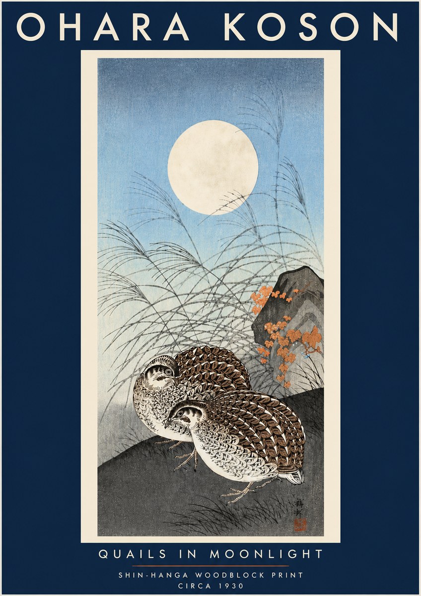 Ohara Koson Quails in Moonlight No4 - Poszter