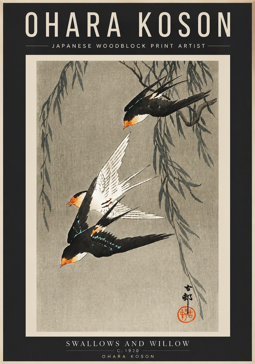 Ohara Koson Swallows and Willow II No4 - Poszter